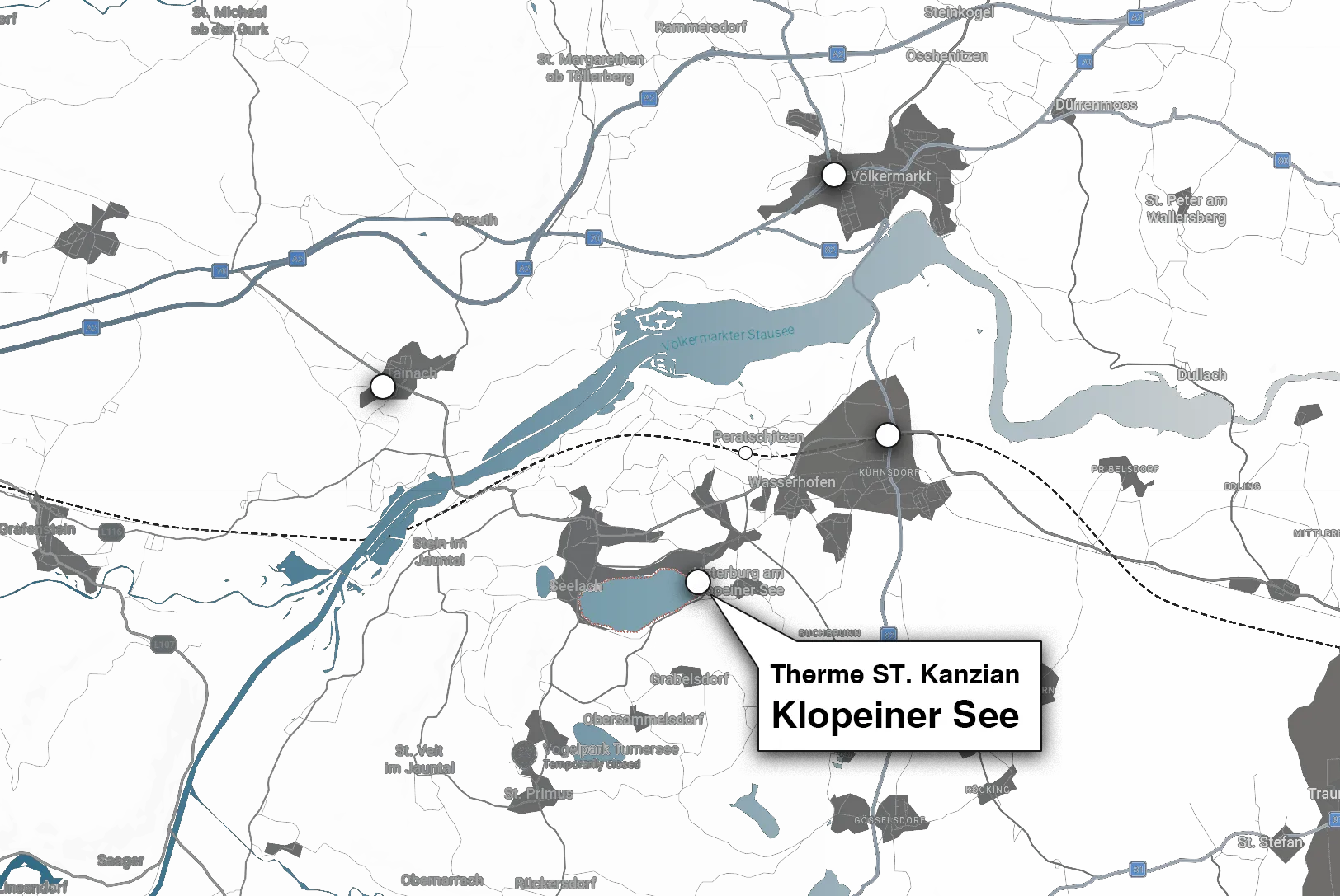 Regionalkarte mit der Lage der Therme St. Kanzian